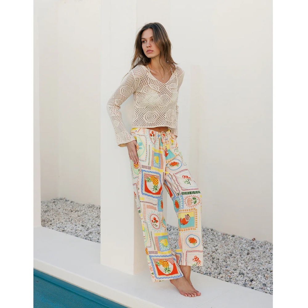 CALI 1850 Multi Fruit Tiles Linen Blend Pant